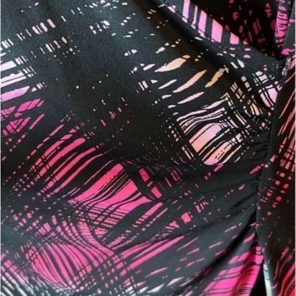 Worthington stretch black and pink abstract print faux wrap dress size Large - Picture 5 of 6